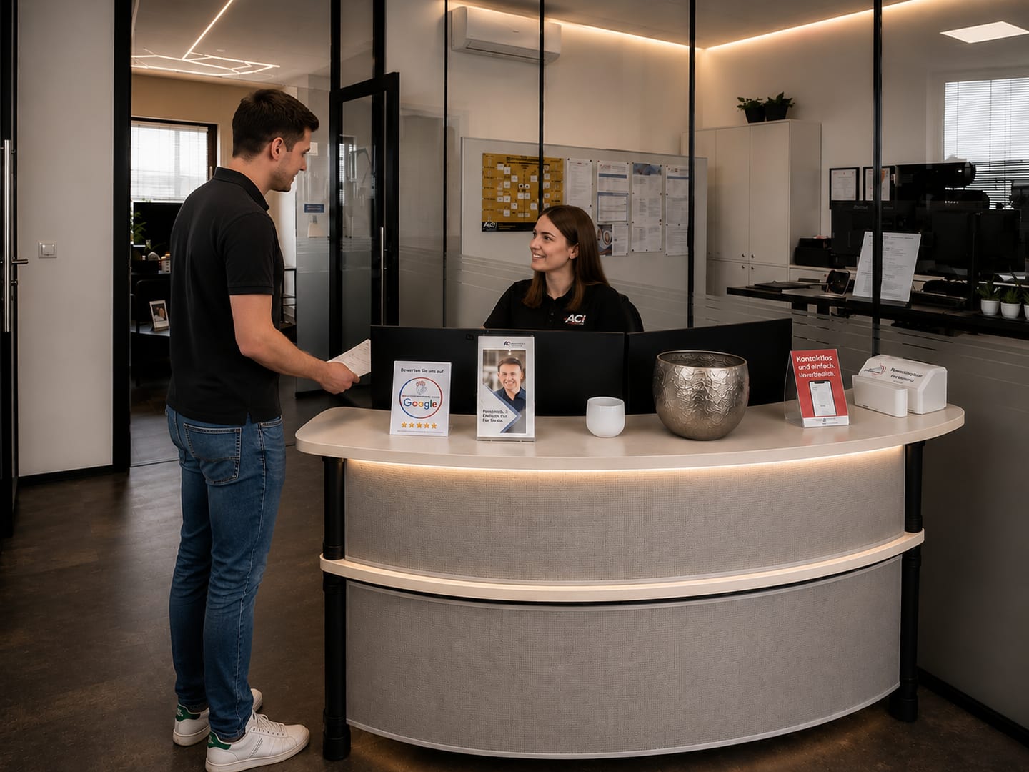 Showroom von Autocenter IDEAL mit Fahrzeugen unter der Wabenlicht-Decke